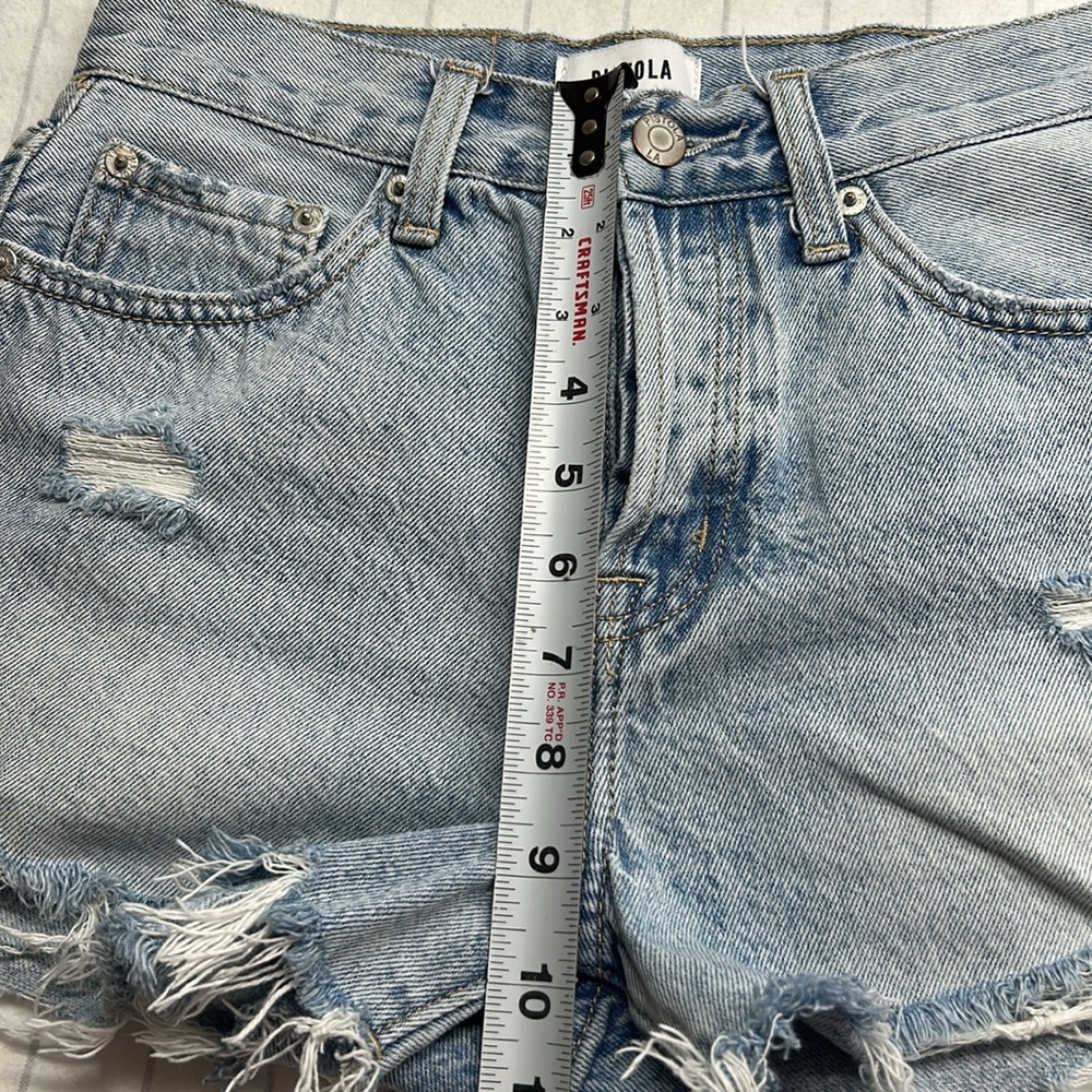 Pistola Women's Frayed Hem Jean Shorts - Light Blue, Distressed Shorts, Button - Picture 10 of 11